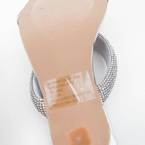 Steve Madden Baton Rhinestone Silver Mules Sandals Heels - Picture 11 of 14